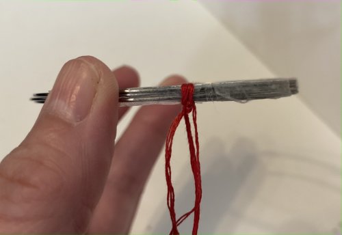 Cathryn Jakicic's Floss Wrapped Bangle Bracelets - , Contemporary Wire Jewelry, , To start tie a knot leaving a 1 or 2 inch tail.